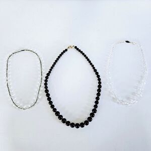 Lot of Three Vintage Signed Chunky Beaded Necklaces Sterling Napier Clear Black